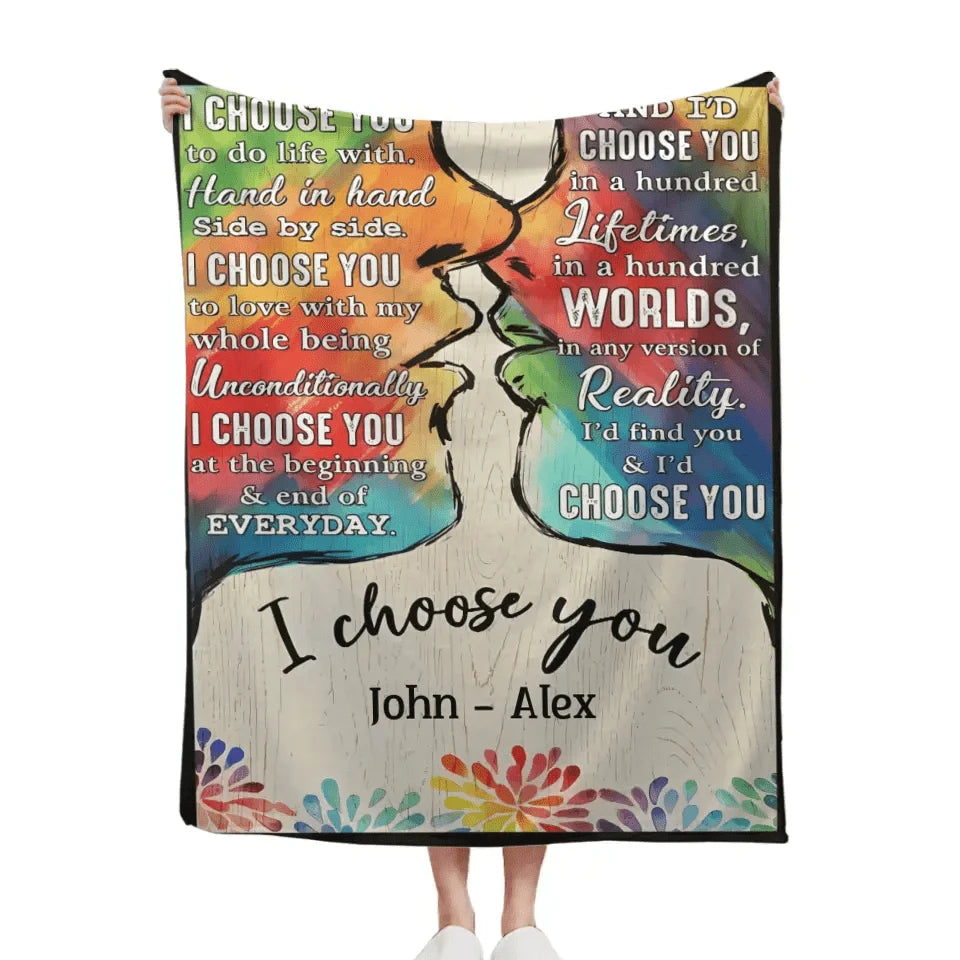 I Choose You To Do Life With - Couple Personalized LGBTQ Custom Vertical Canvas Wall Art & Blanket