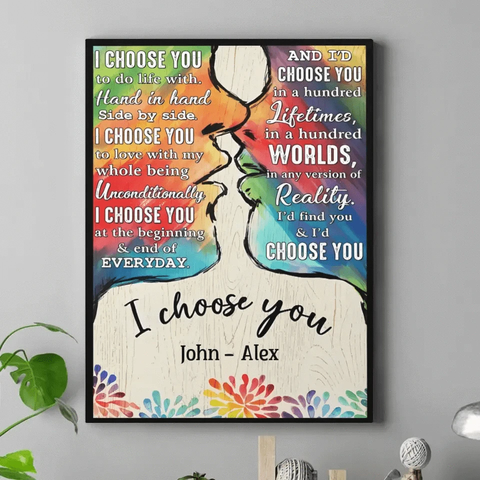 I Choose You To Do Life With - Couple Personalized LGBTQ Custom Vertical Canvas Wall Art & Blanket