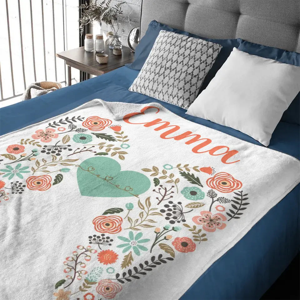 Personalized Angel Wings Baby Blanket, Custom Name Baby Blanket, Floral Heart Nursery Decor