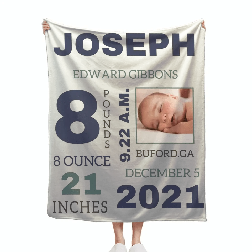 Photo Newborn Blanket With Baby'S Name, Date And Weight Gifts For Newborns