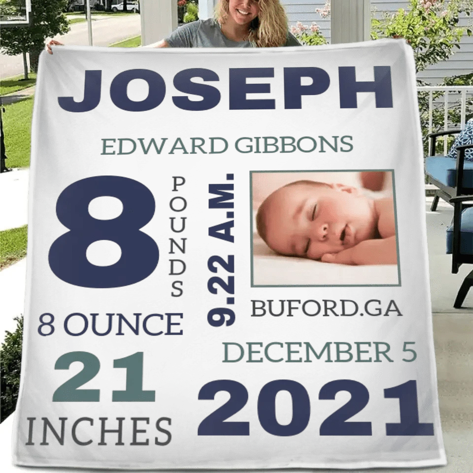 Photo Newborn Blanket With Baby'S Name, Date And Weight Gifts For Newborns
