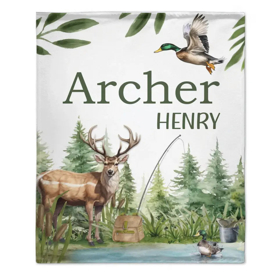 Personalized Hunter Baby Blanket, New Baby Gift, Duck Hunter Nursery Theme