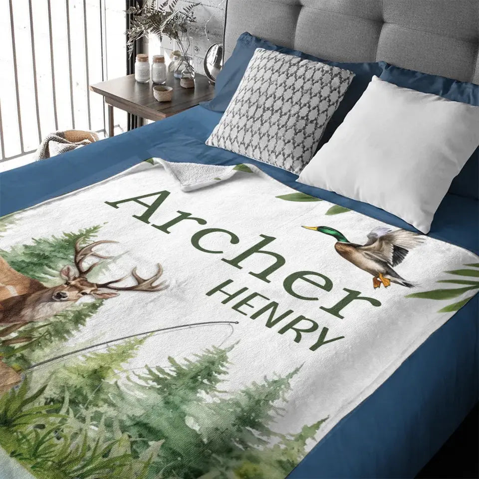 Personalized Hunter Baby Blanket, New Baby Gift, Duck Hunter Nursery Theme
