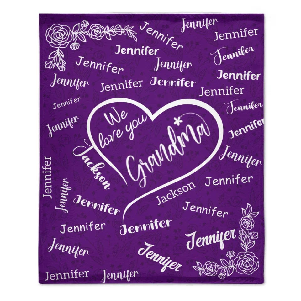 We Love You Mom Grandma - Personalized Name Custom Flannel Blanket - Gift for Grandma