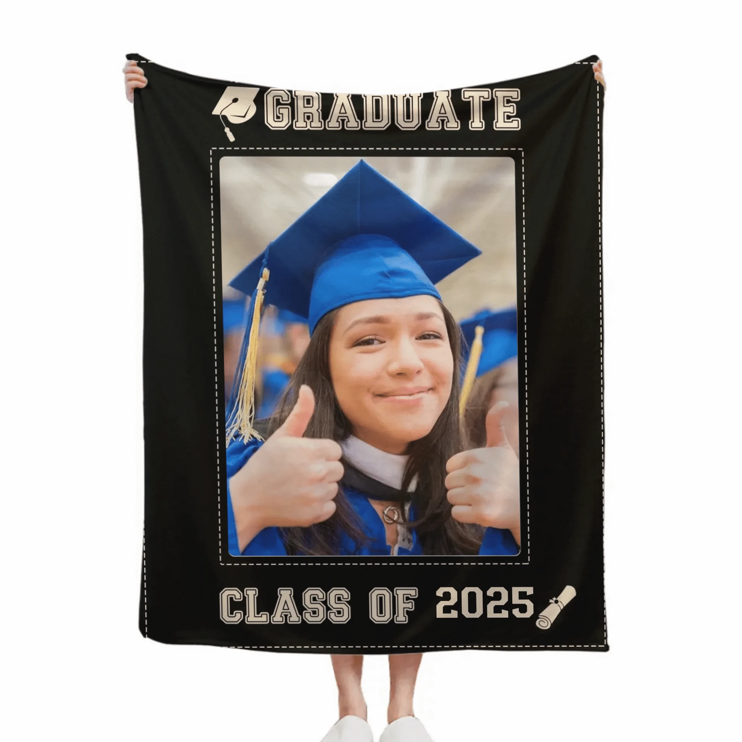 Congratulations To Graduates Gift Blanket, 2024 Graduates, Black Gold Edge Photo Blanket