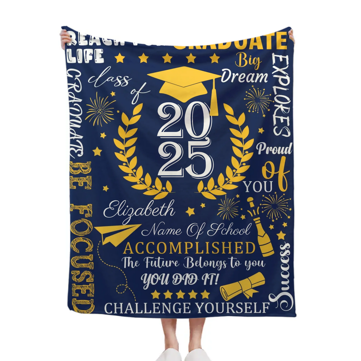Personalized Custom Graduate Class of 2025 Blanket - Gifts for Grads - champagne party wheat elements