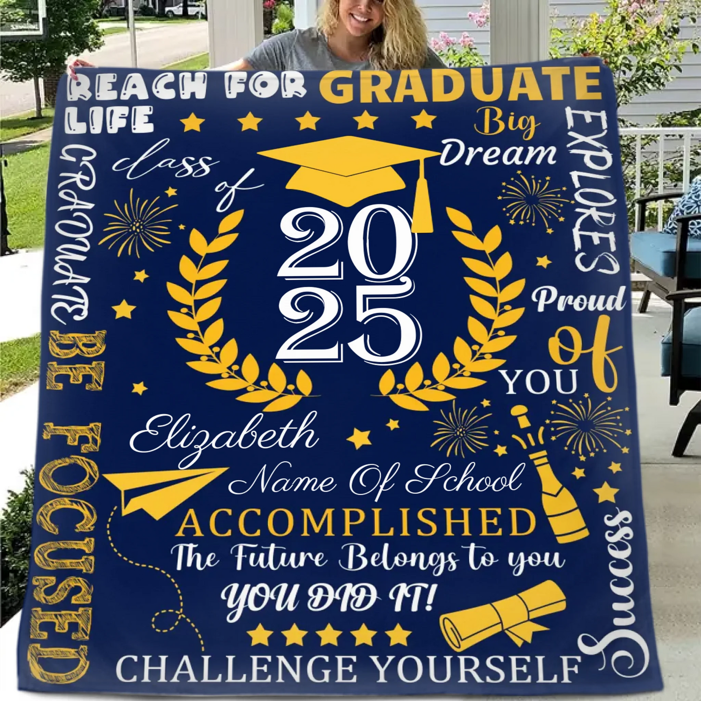 Personalized Custom Graduate Class of 2025 Blanket - Gifts for Grads - champagne party wheat elements
