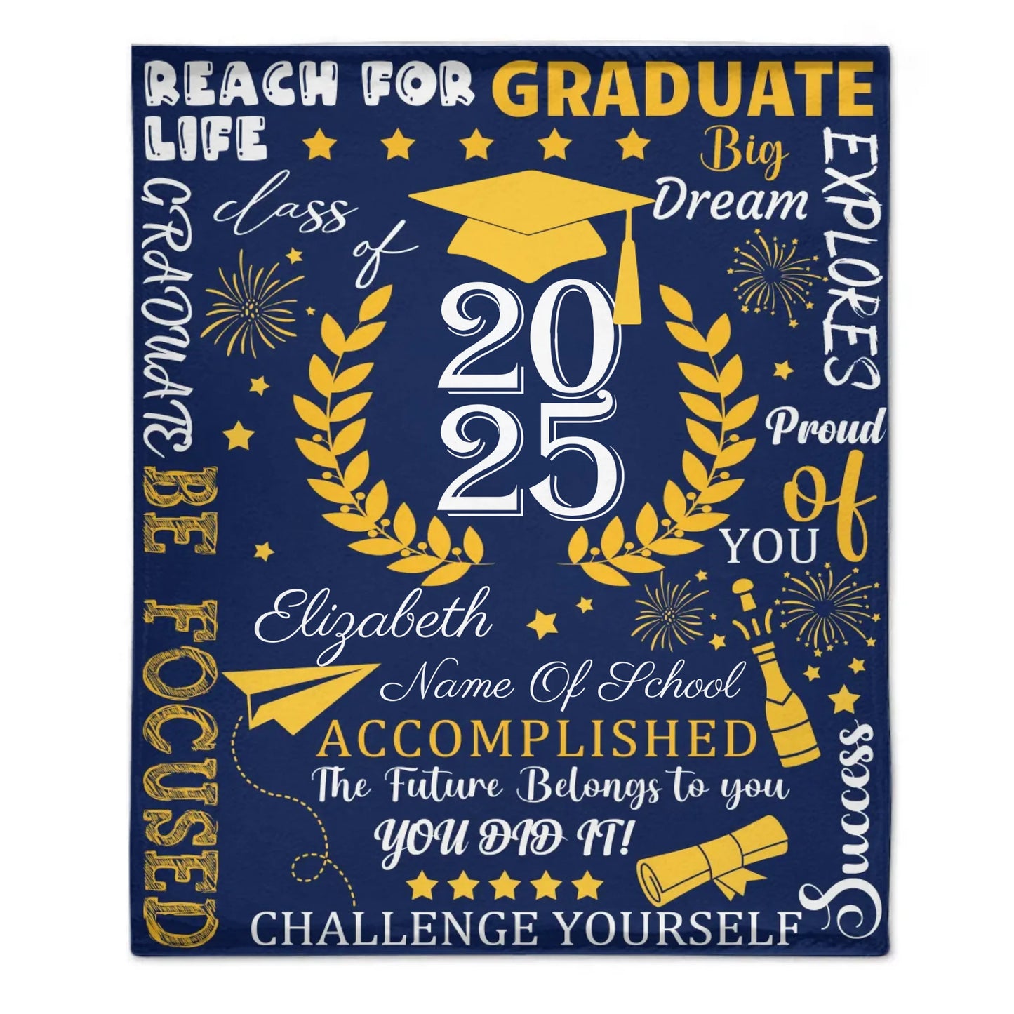 Personalized Custom Graduate Class of 2025 Blanket - Gifts for Grads - champagne party wheat elements