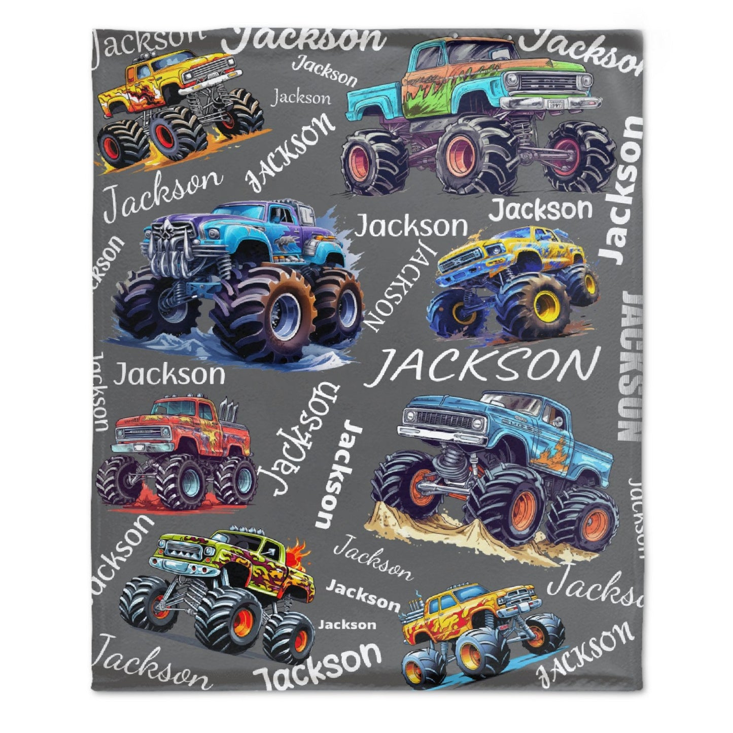 Personalized Custom Name Monster Trucks Blankets Blanket for Kids