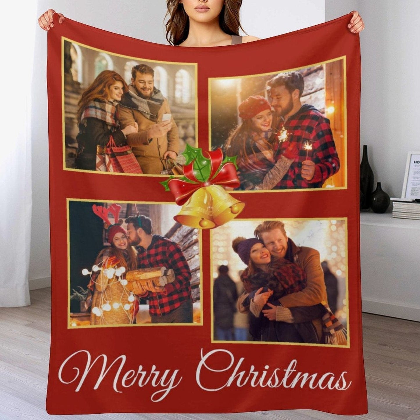 We pay shipping✈️Custom Photo Merry Christmas Blanket For Family