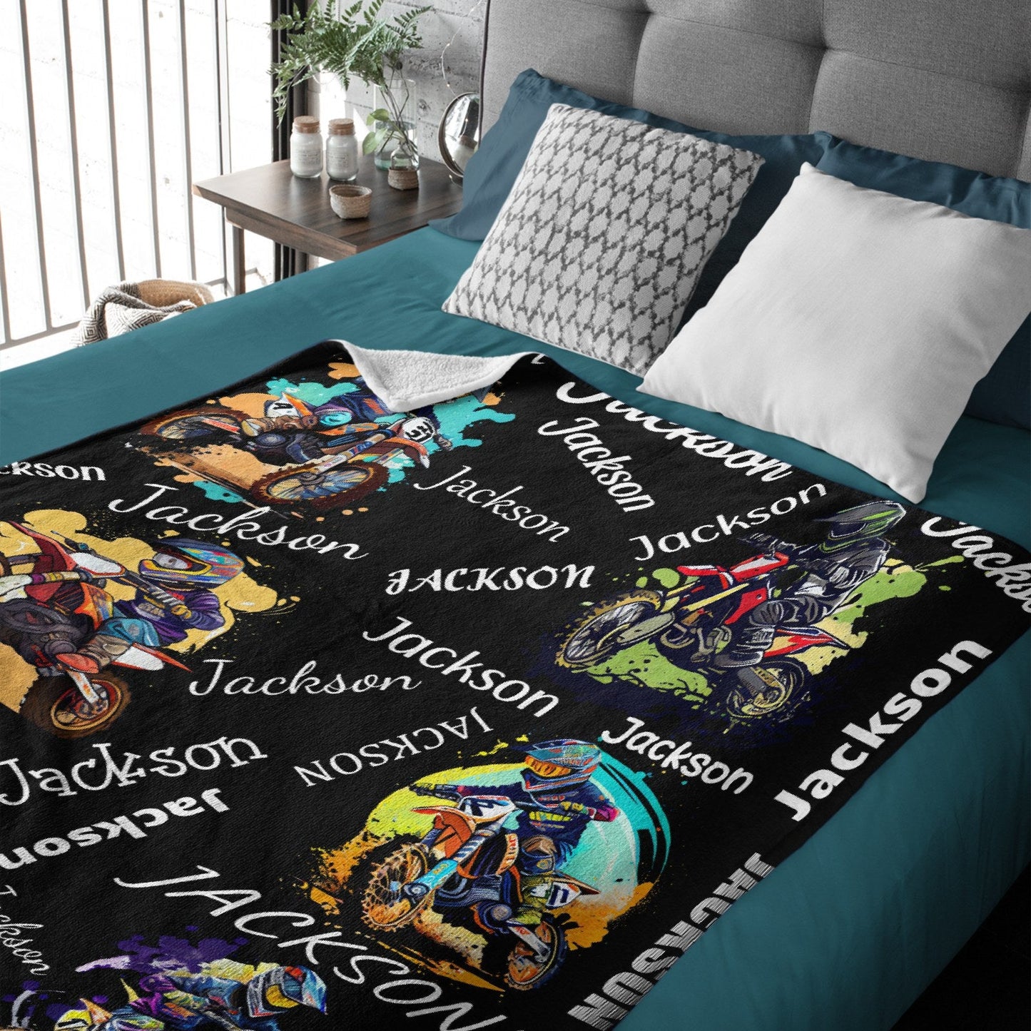 Personalized Custom Name Motocross Rider Blankets Blanket For Kids