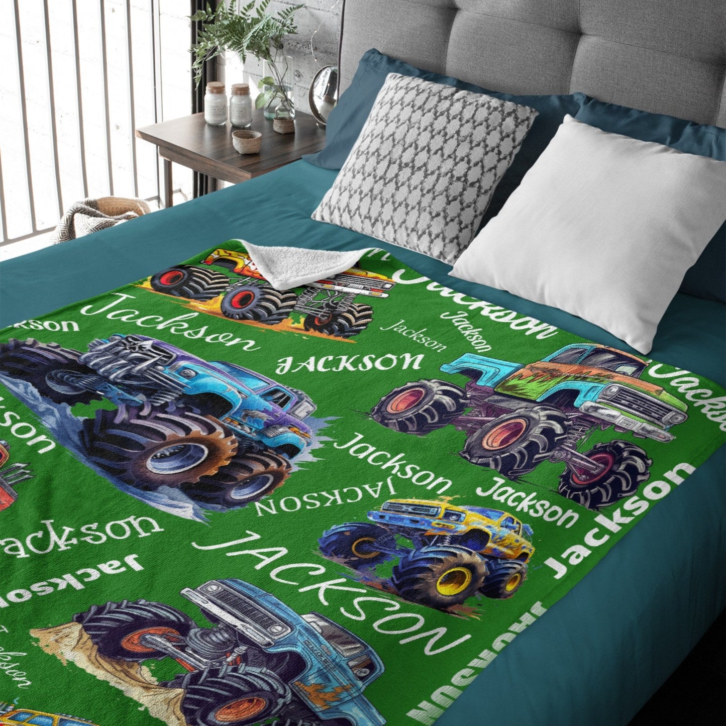 Personalized Custom Name Monster Trucks Blankets Blanket for Kids
