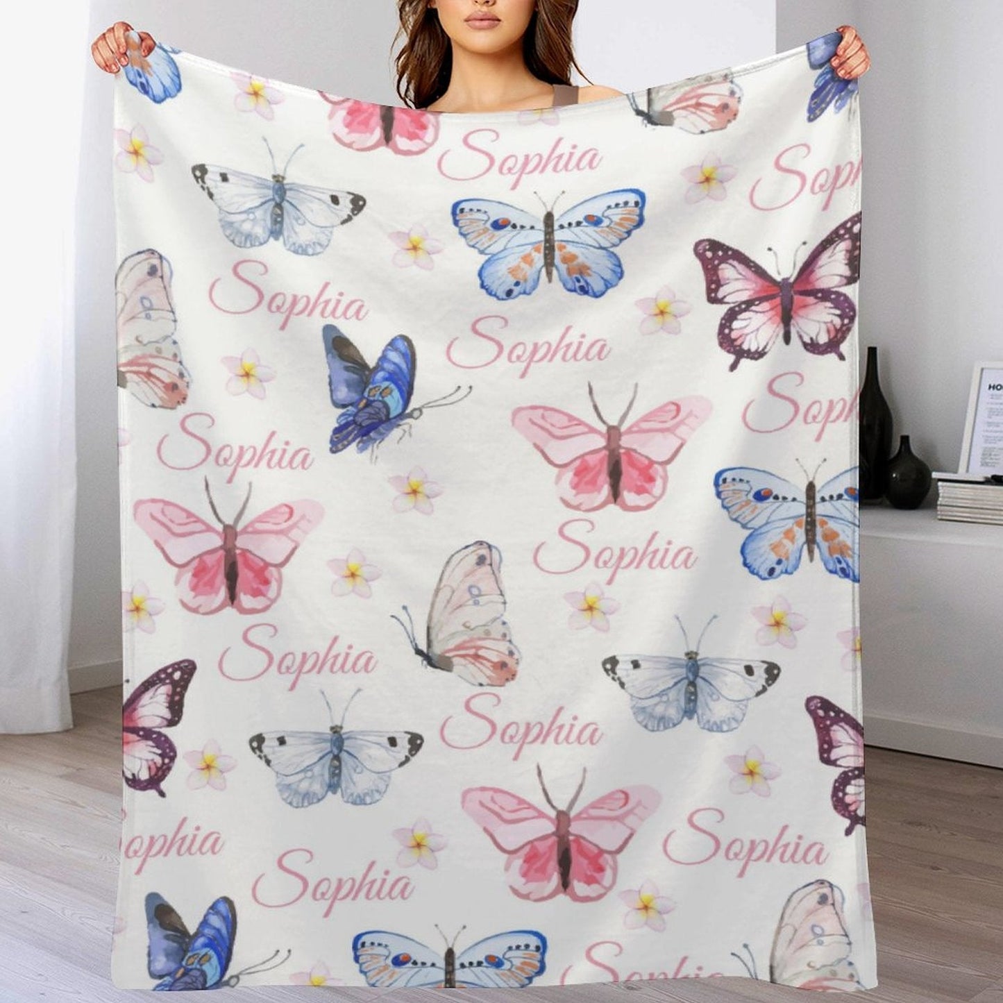 Personalized Butterfly Baby Girl Name Custom Blanket
