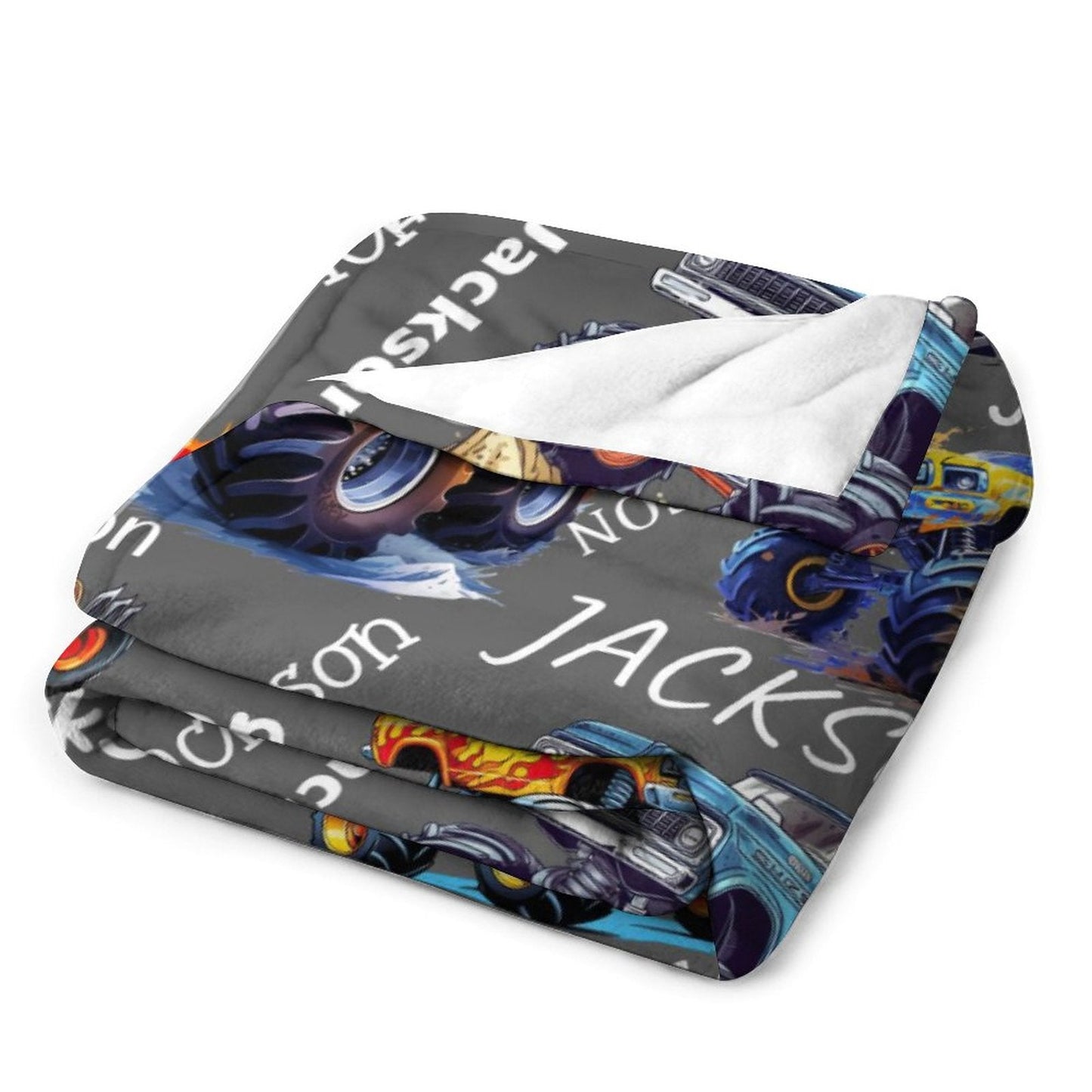 Personalized Custom Name Monster Trucks Blankets Blanket for Kids