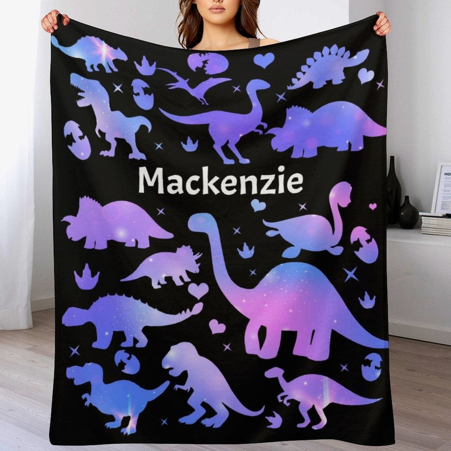 We pay shipping✈️Personalized Custom Dinosaur Name Blanket for Girls Toddler Baby Kids
