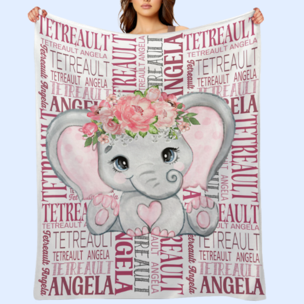 Elephant Name Personalized Blanket - Gift Ideas for Kids