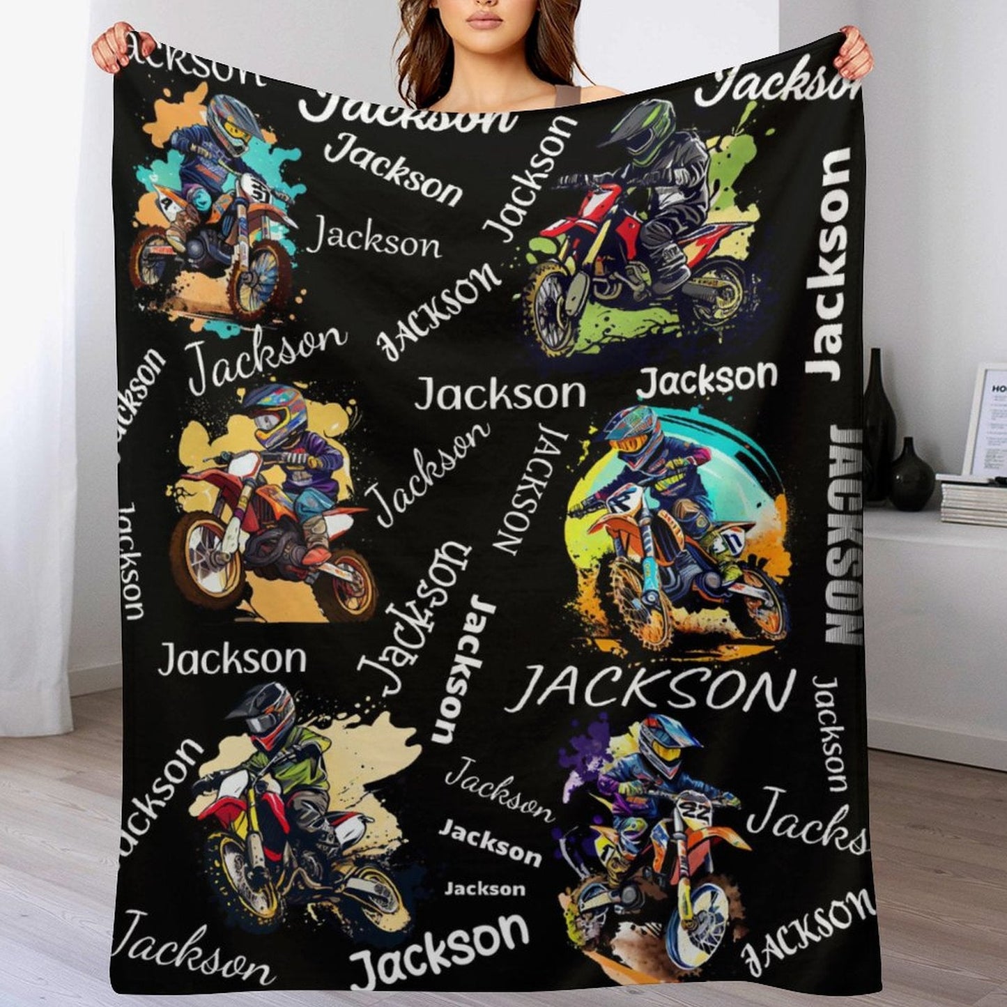 Personalized Custom Name Motocross Rider Blankets Blanket For Kids