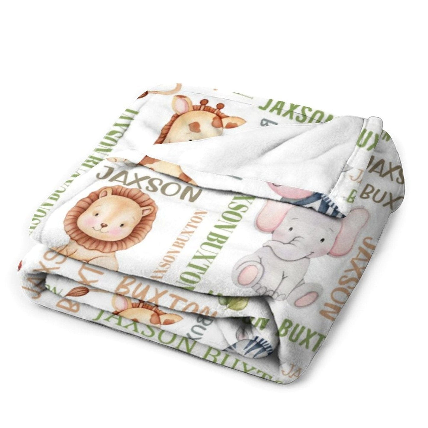 Custom Name Safari Animals Lion Giraffe Elephant Baby Blanket