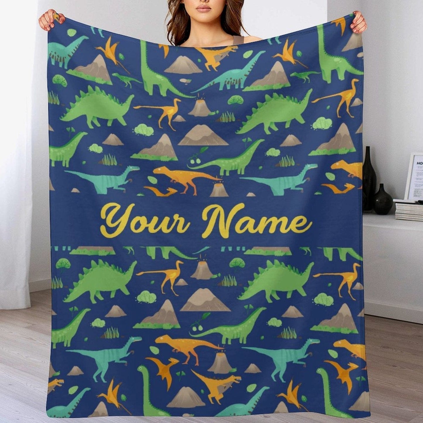 We pay shipping✈️Personalized Custom Dark Blue Dinosaur Blanket for Kids - Boys Girls Baby Toddler Infants Blankets for Bed