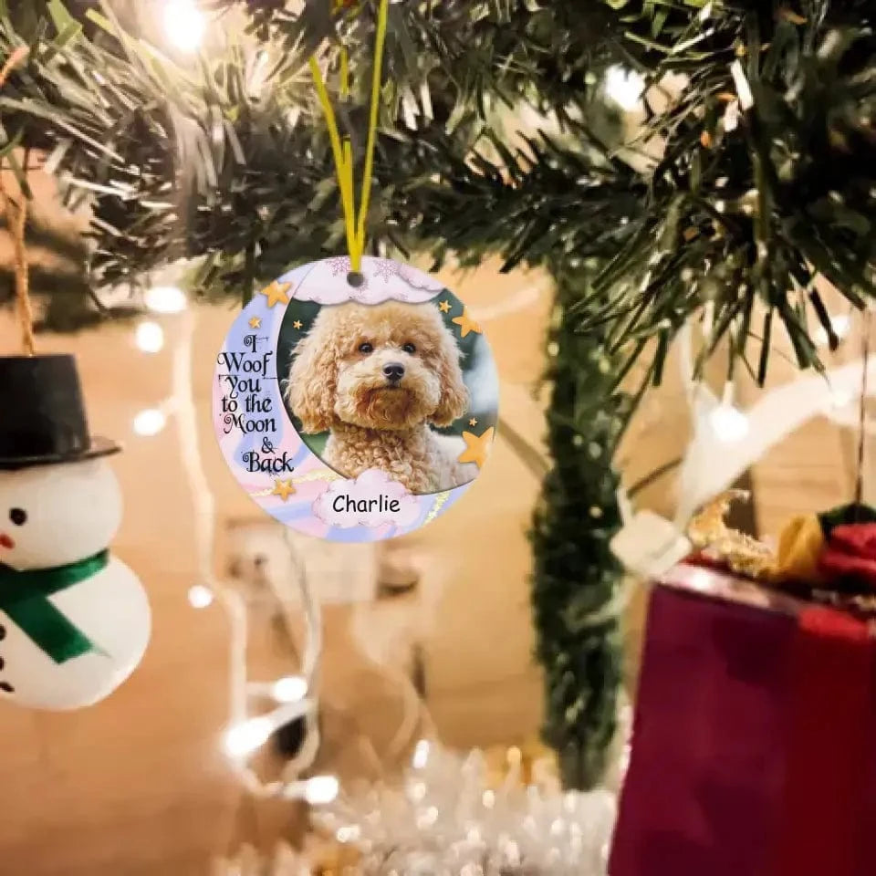 I Woof You To The Moon And Back - Custom Photo Dog Lovers Acrylic Circle Ornament