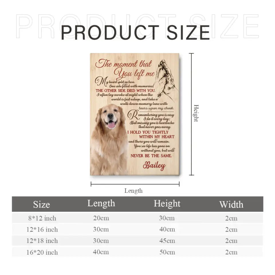 Custom Pet Sympathy Canvas Personalized Dog Memorial Wall Art - The Moment That You Left Me