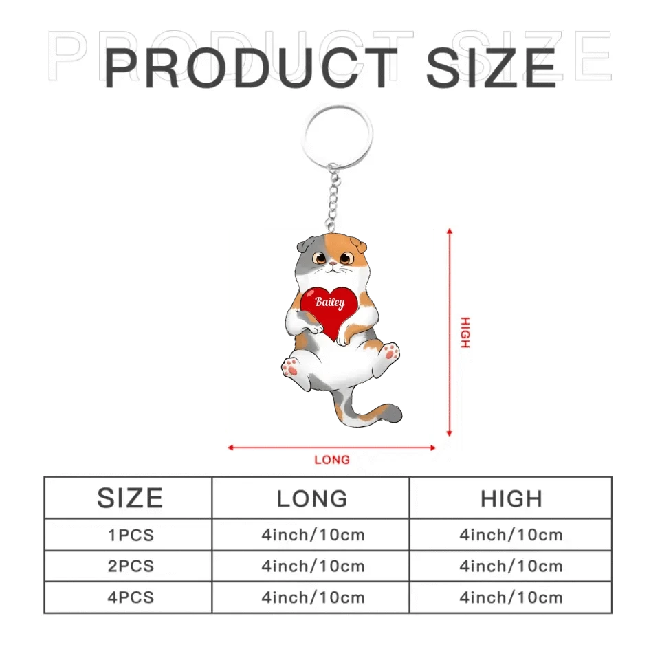 Fluffy Cat Holding Heart Personalized Acrylic Keychain