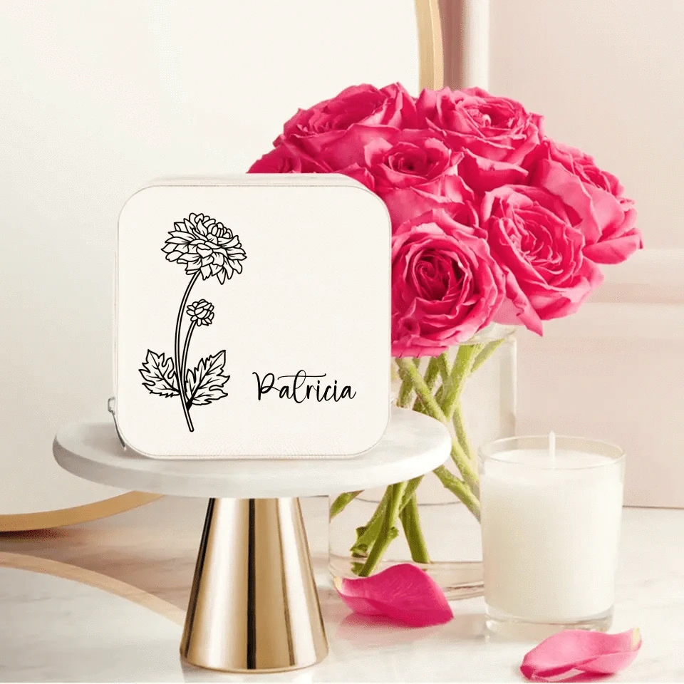 Custom Jewelry Organizer Box With Name And Birth Flower Month - Birthday Gifts for Women, Mom