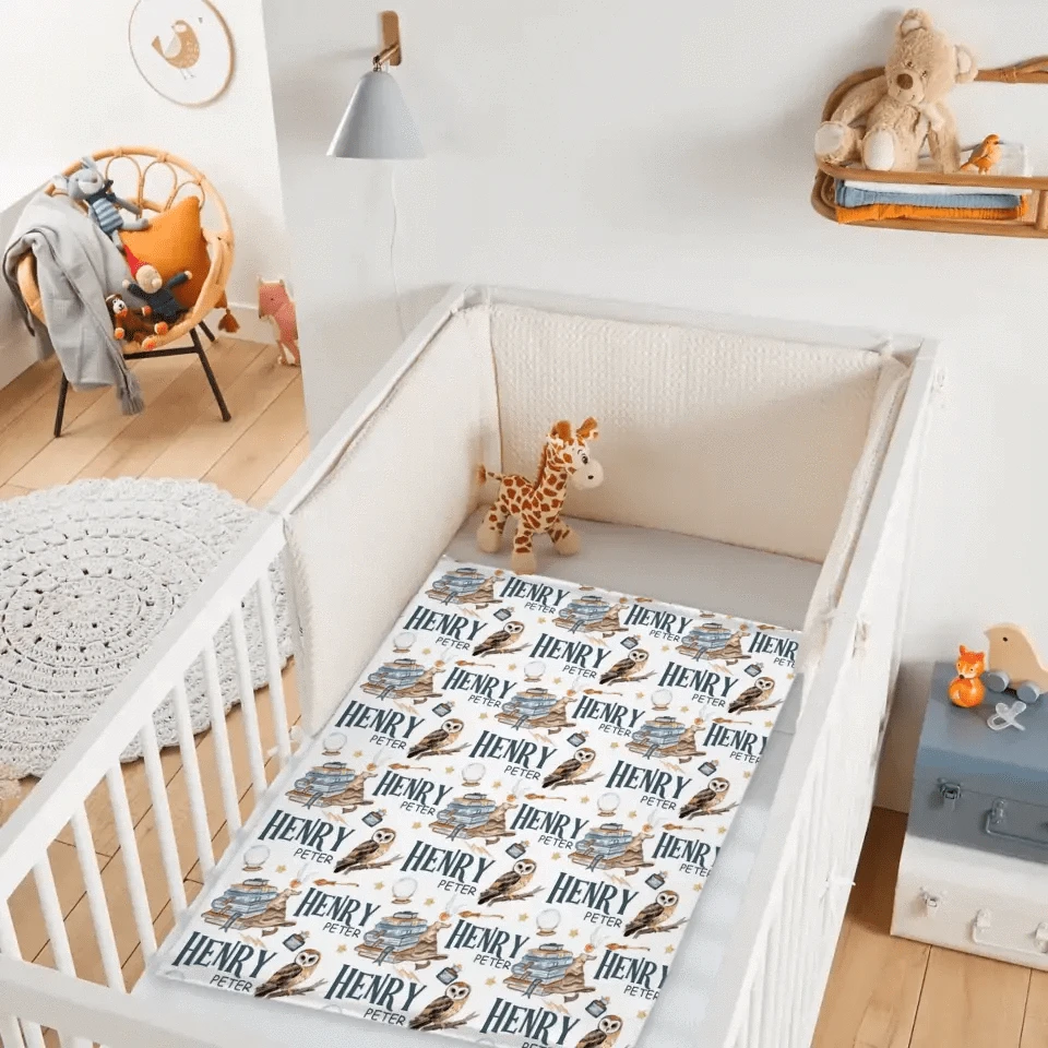 Personalized Wizard Owl Magic Book Custom Baby Name Blanket