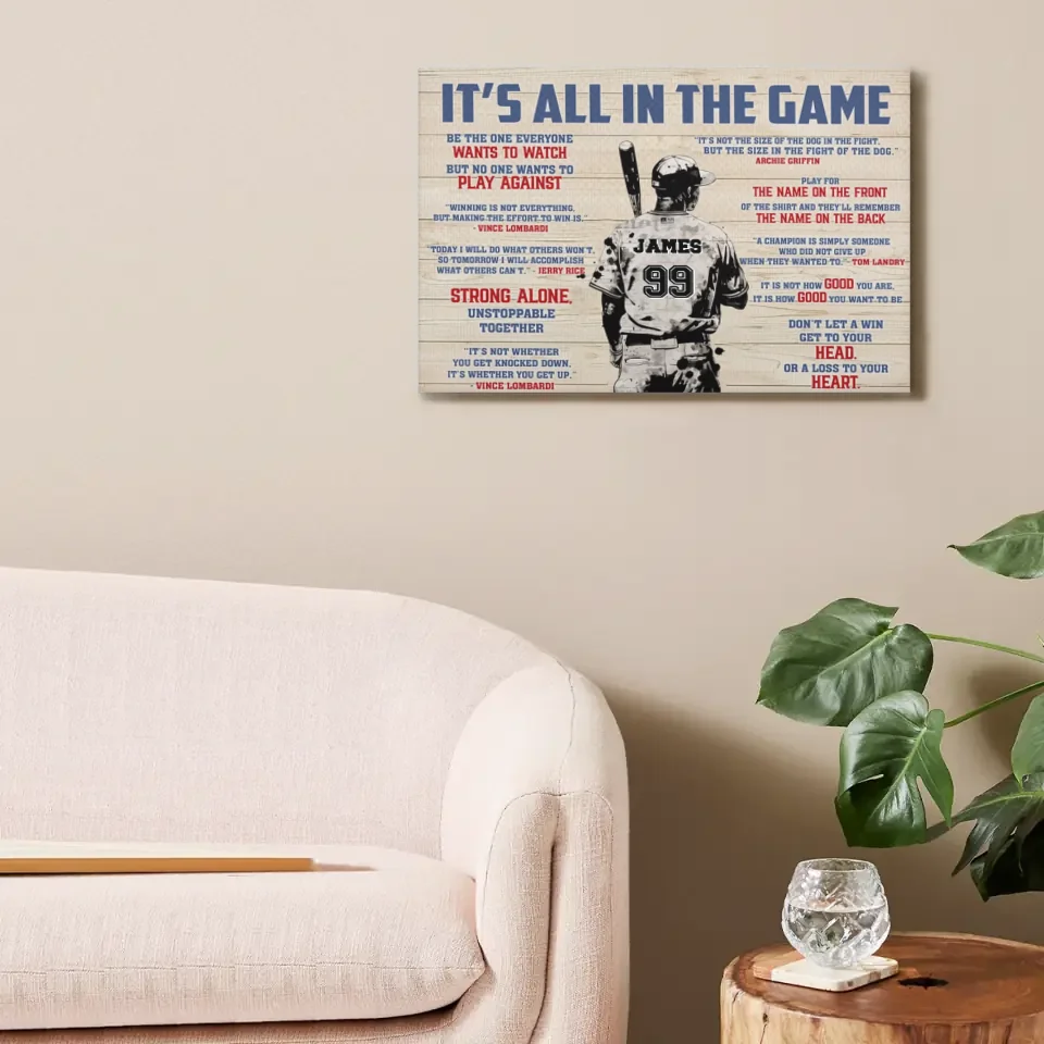 Customized Baseball Poster Wall Art - Personalized Name,Number And Gender In A Classic Colorway Baseball Themed Unframed Canvas Painting - Gift For Baseball Lovers,Baseball Players
