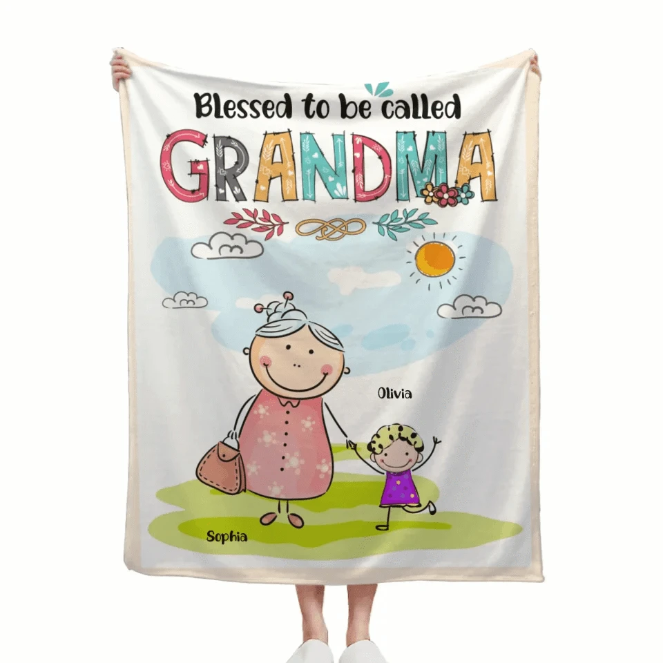 Grandma's Custom Blanket - Personalized title nicknames, names, and cartoon characters in a cozy blanket - A Gift For Grandma,Children,Family