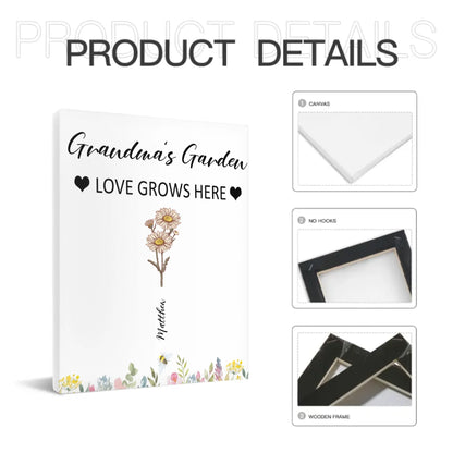 Customized Garden Themed Decorative Wall Art - Personalized Birthday Flower and Name Bush Pattern Canvas Painting - A Gift For Family,Friend,Flower Lovers