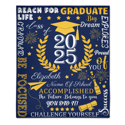 Personalized Custom Graduate Class of 2025 Blanket - Gifts for Grads - champagne party wheat elements
