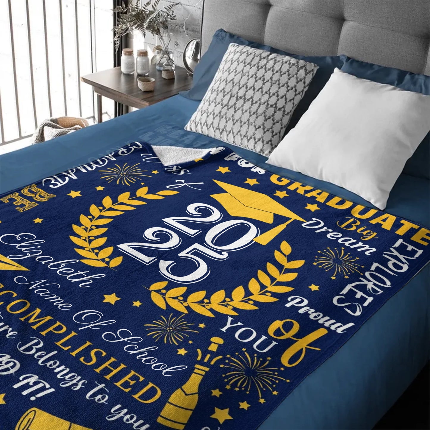 Personalized Custom Graduate Class of 2025 Blanket - Gifts for Grads - champagne party wheat elements