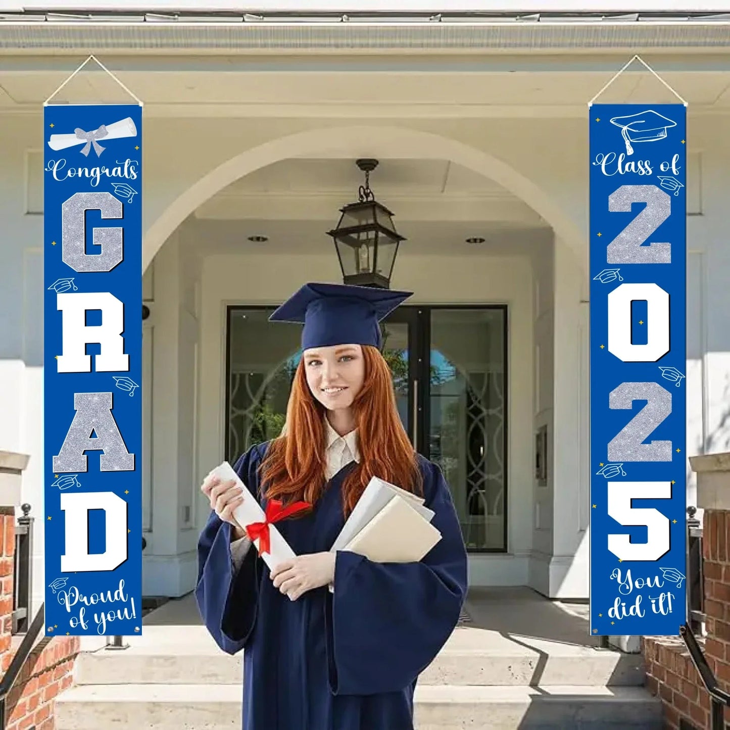 Graduation Decorations Silver 2025 Banner - for Class of 2025 - Graduates Party Supplies