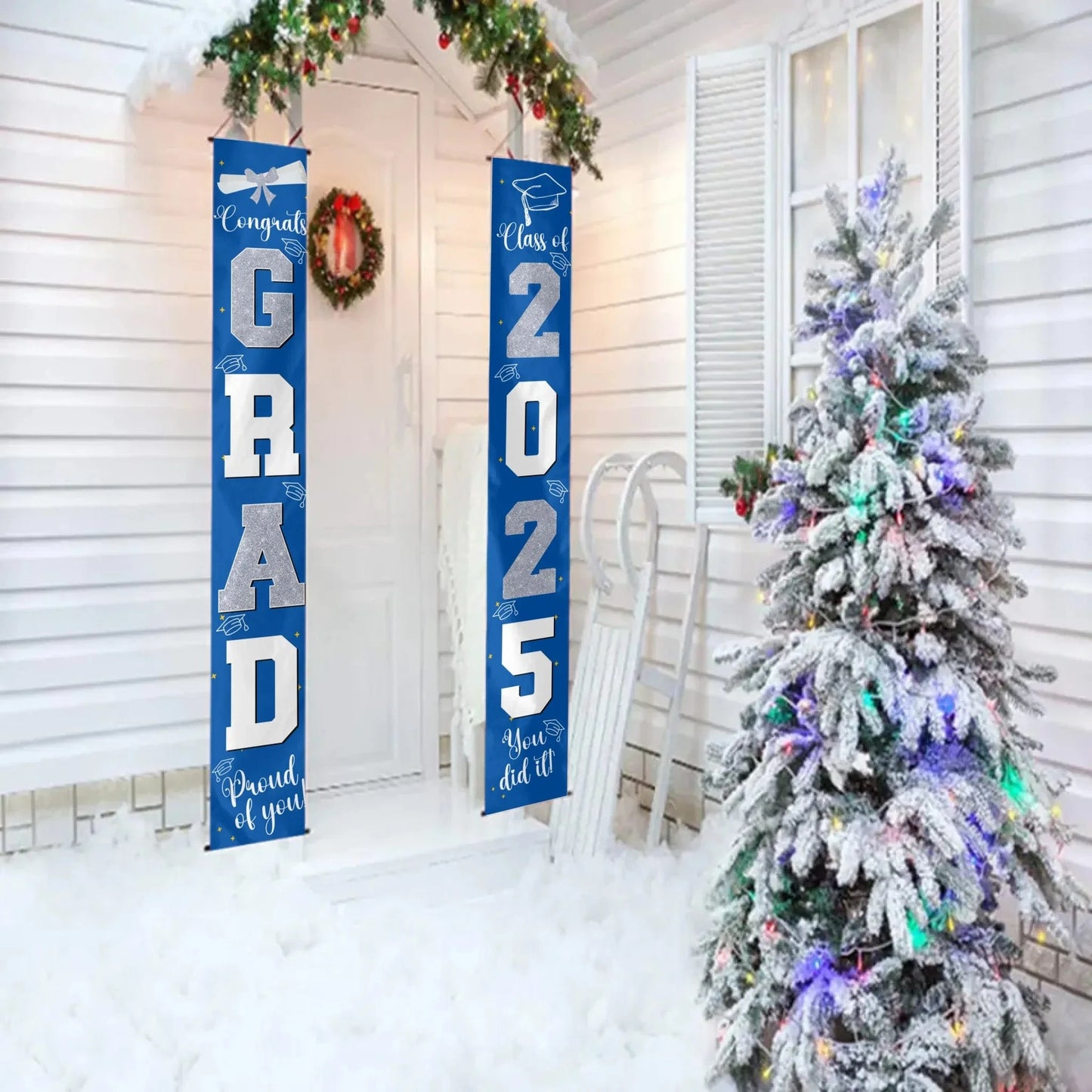 Graduation Decorations Silver 2025 Banner - for Class of 2025 - Graduates Party Supplies