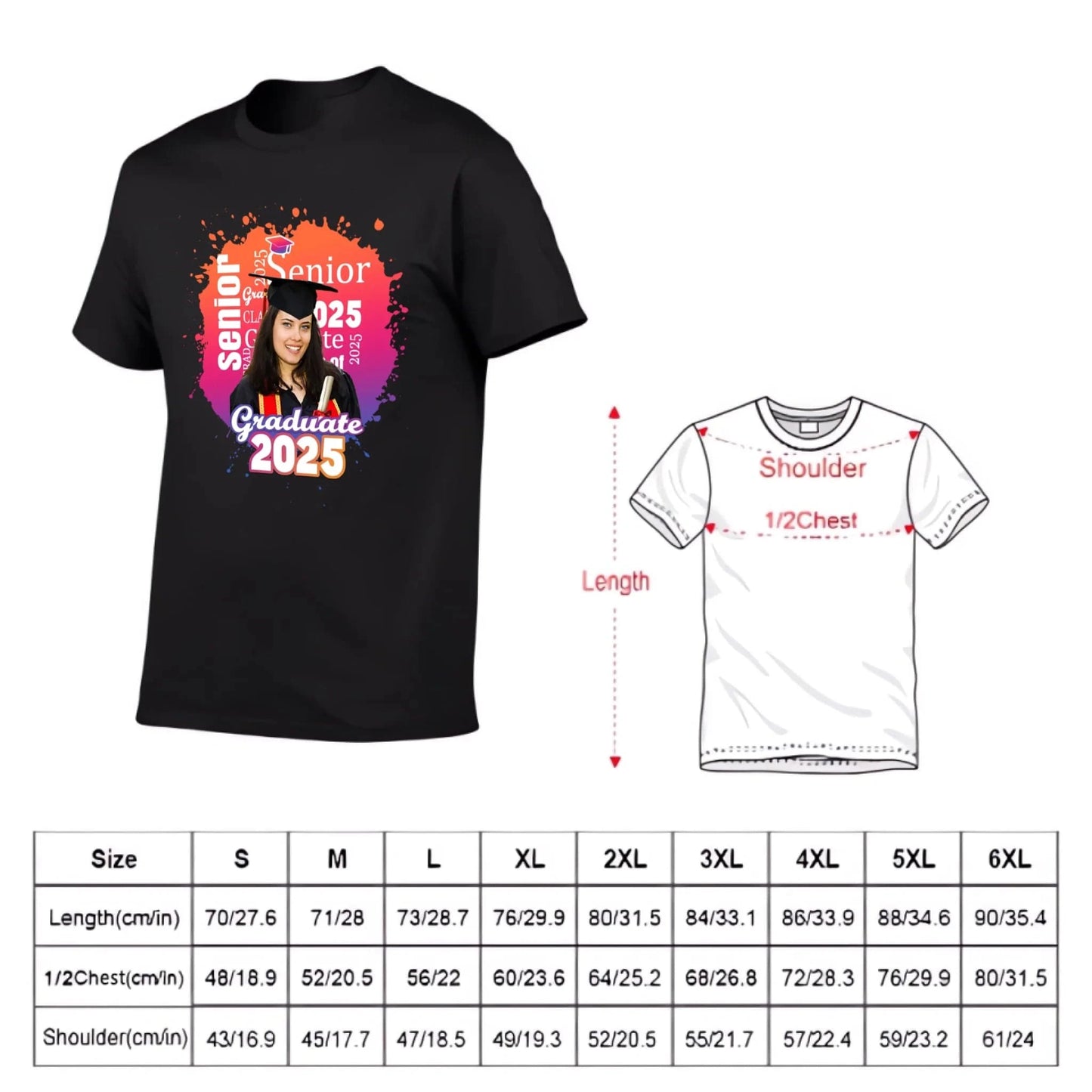 Personalized Graduate Photo T-Shirt - Multi Color Background