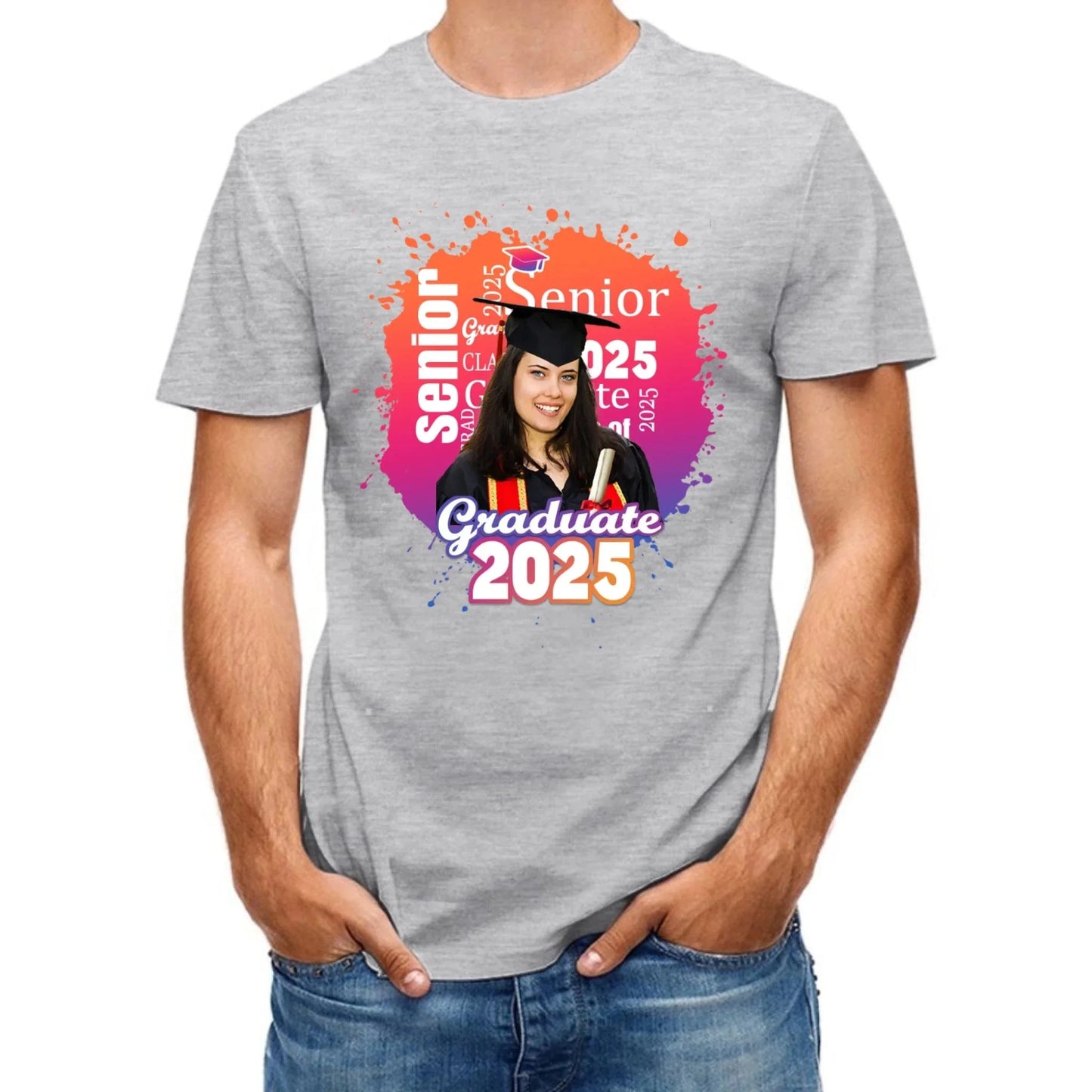 Personalized Graduate Photo T-Shirt - Multi Color Background