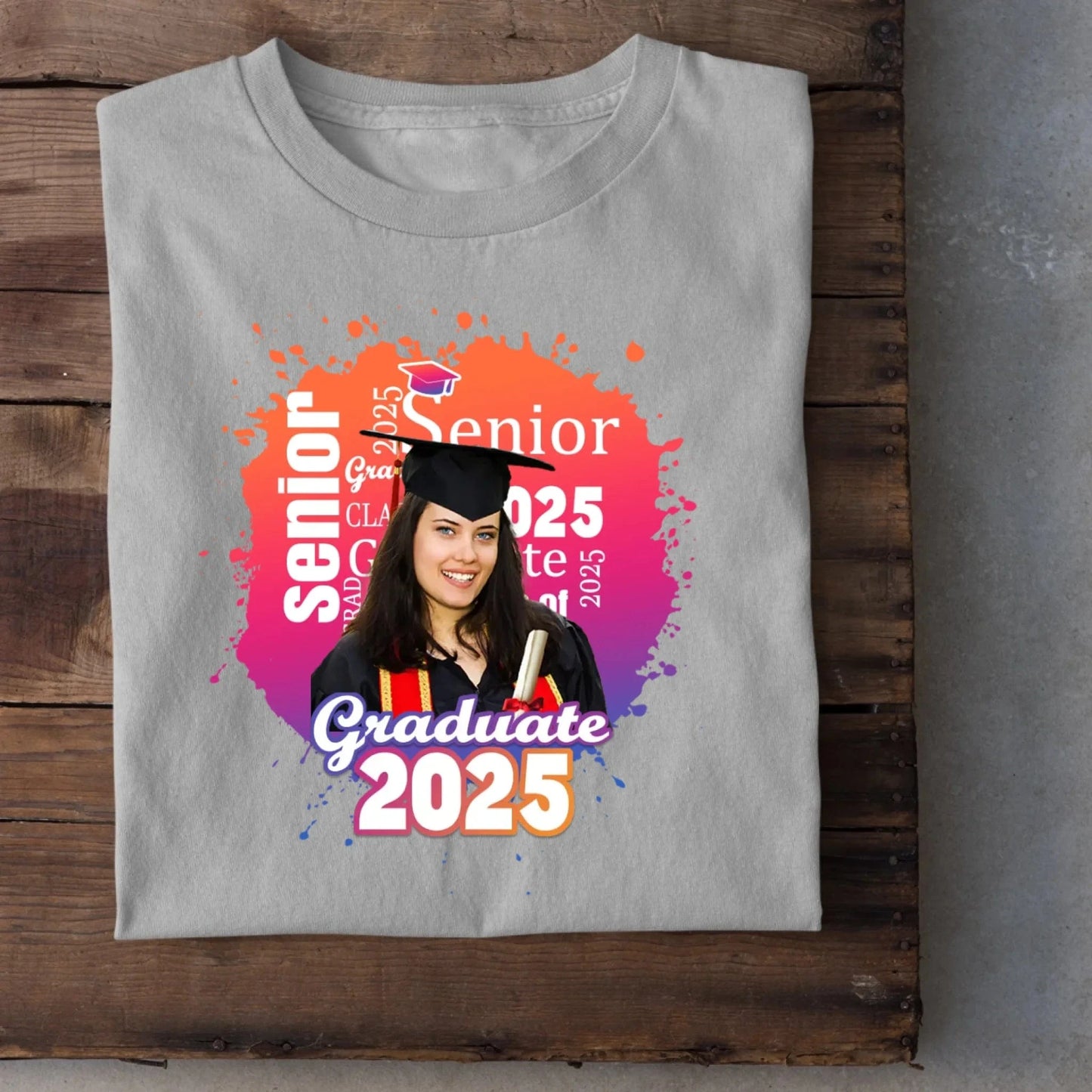 Personalized Graduate Photo T-Shirt - Multi Color Background