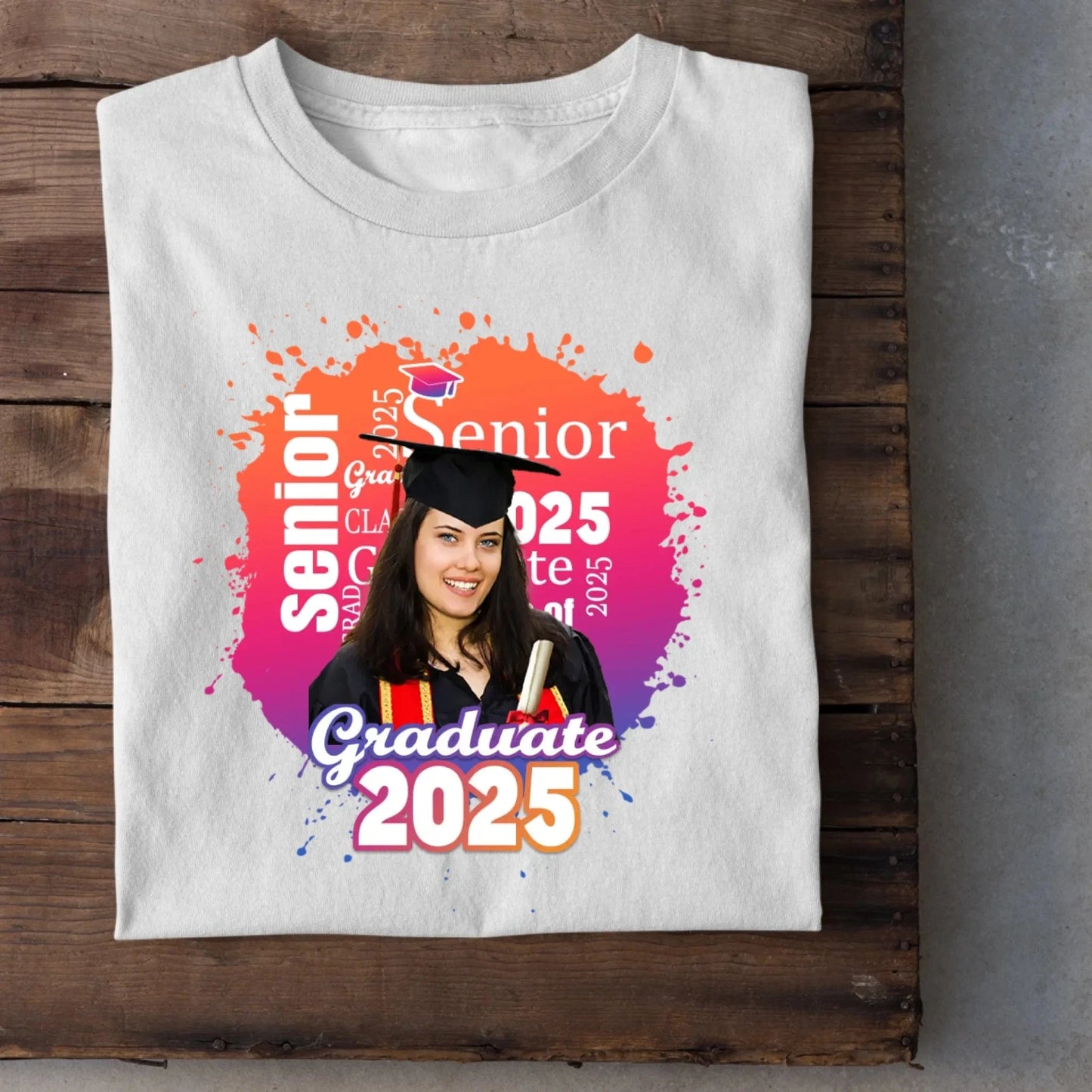 Personalized Graduate Photo T-Shirt - Multi Color Background