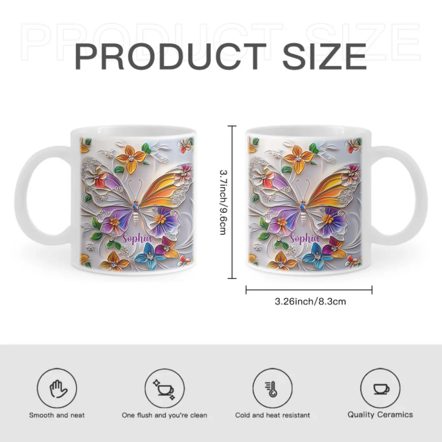 Customised Butterfly Themed Mugs - Personalised Name Gorgeous Butterfly Print Decorative Mugs - A Gift For Family,Friend,Sister,BFF,Butterfly Lovers