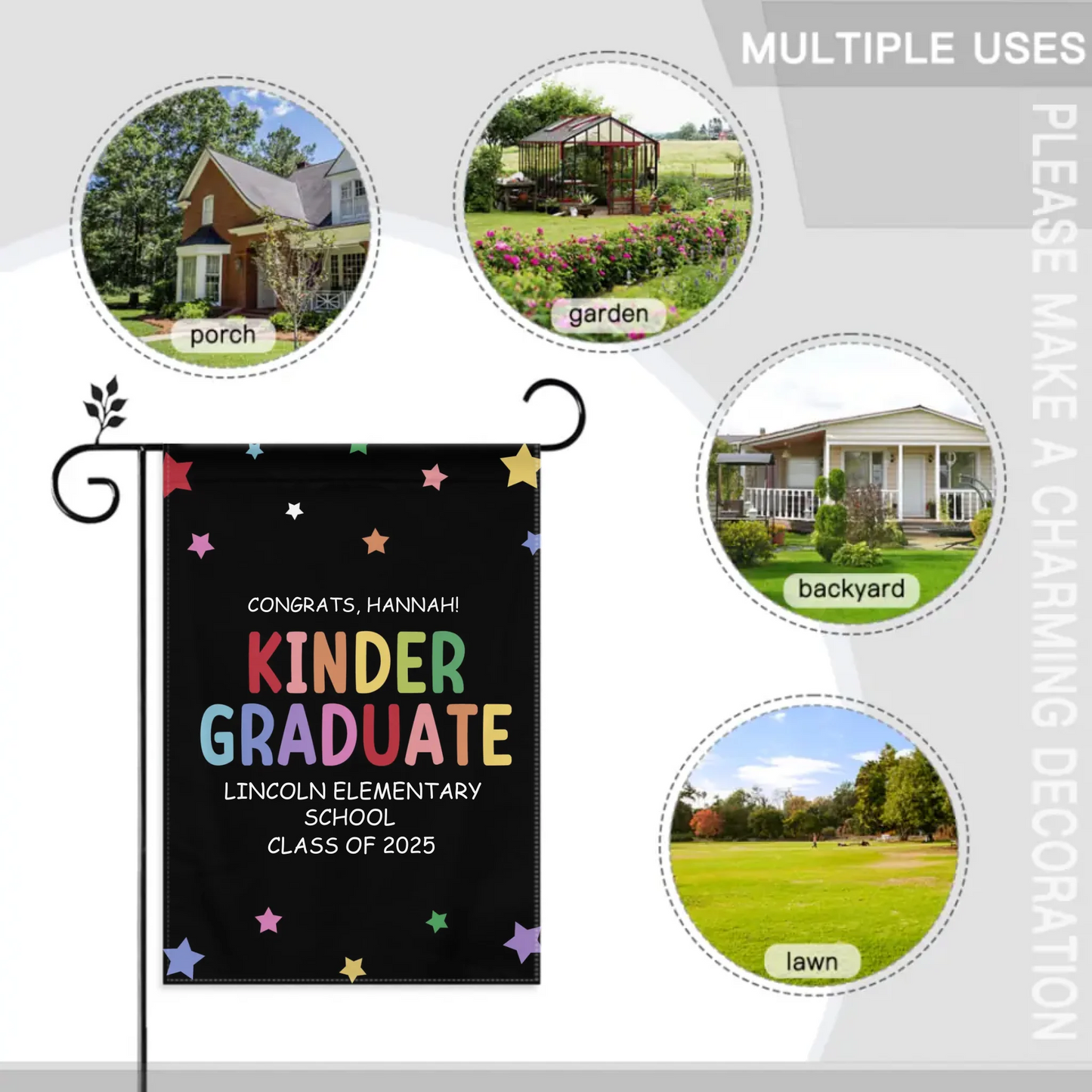 Customized Commencement Season Celebration Flag - Colorful Star Flags with Personalized Names, School Names and Years - Gifts For Family,Graduate,Grandchildren