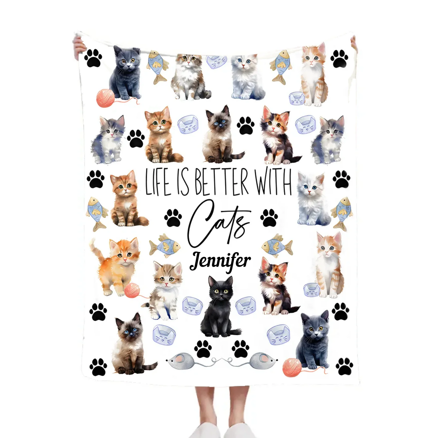 Life Is Better With Cats - Personalized Cat Blanket - Gift for Cat Owners,Cat Lovers