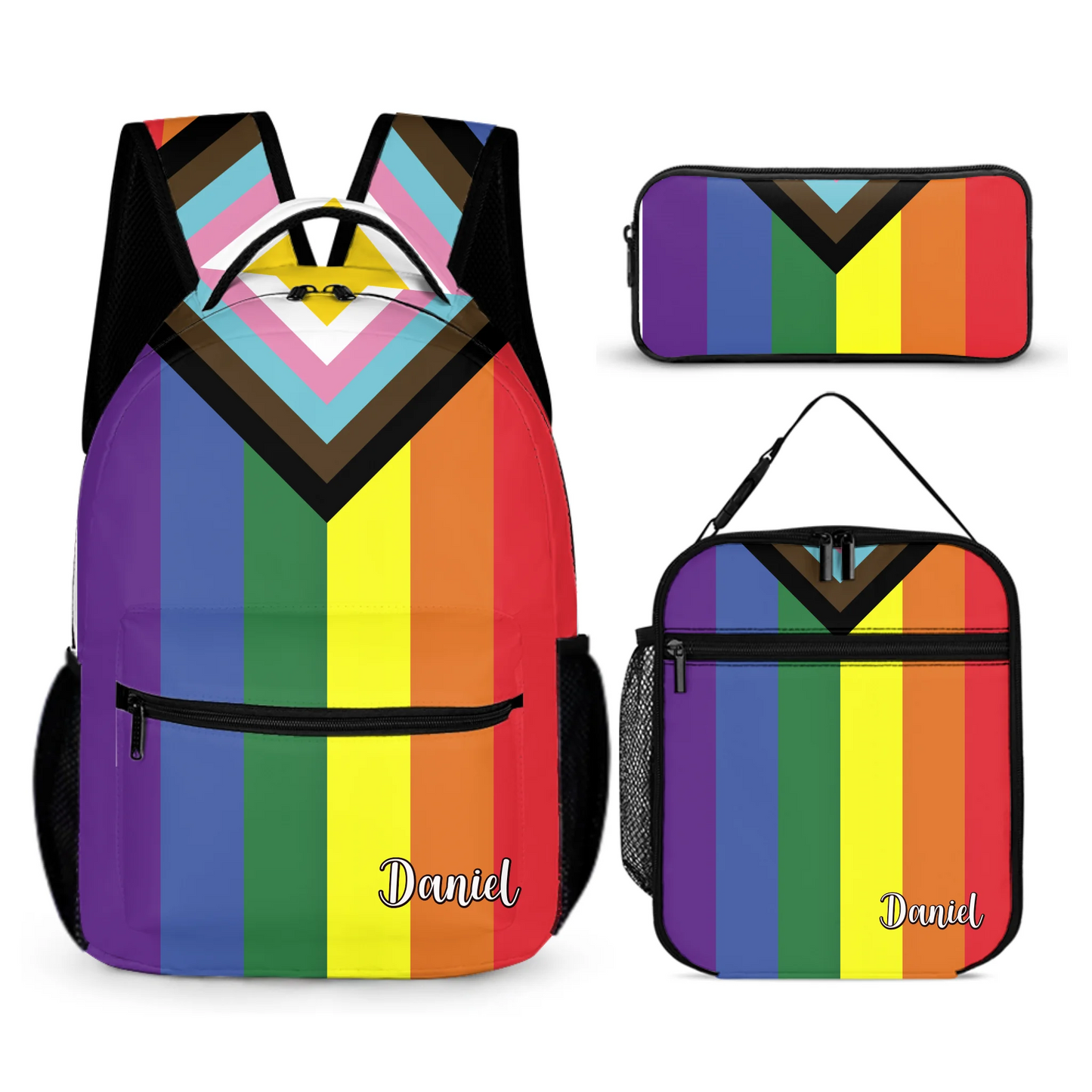 Progress pride backpack; Progressive pride traveling bag; Gay pride rainbow laptop bag; LGBTQ pride parade travel bag; LGBT parade merch