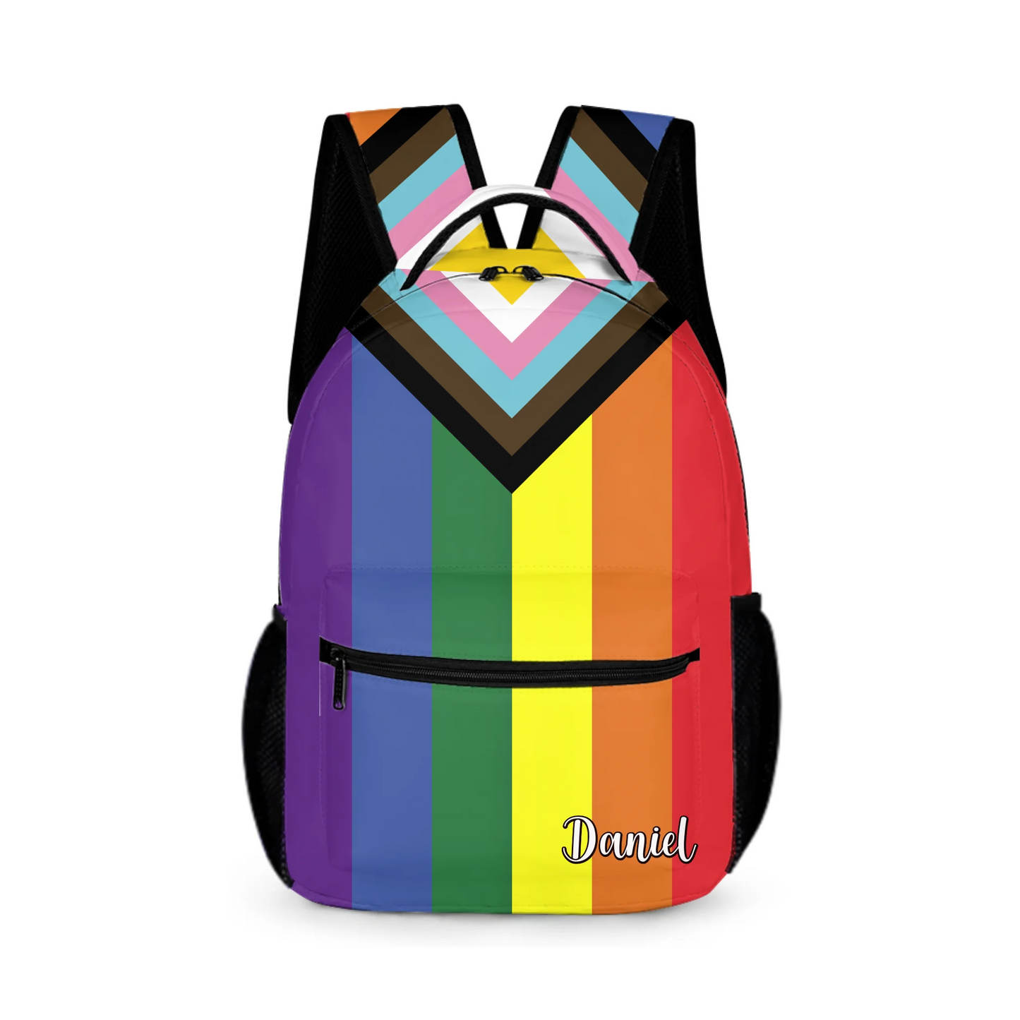 Progress pride backpack; Progressive pride traveling bag; Gay pride rainbow laptop bag; LGBTQ pride parade travel bag; LGBT parade merch