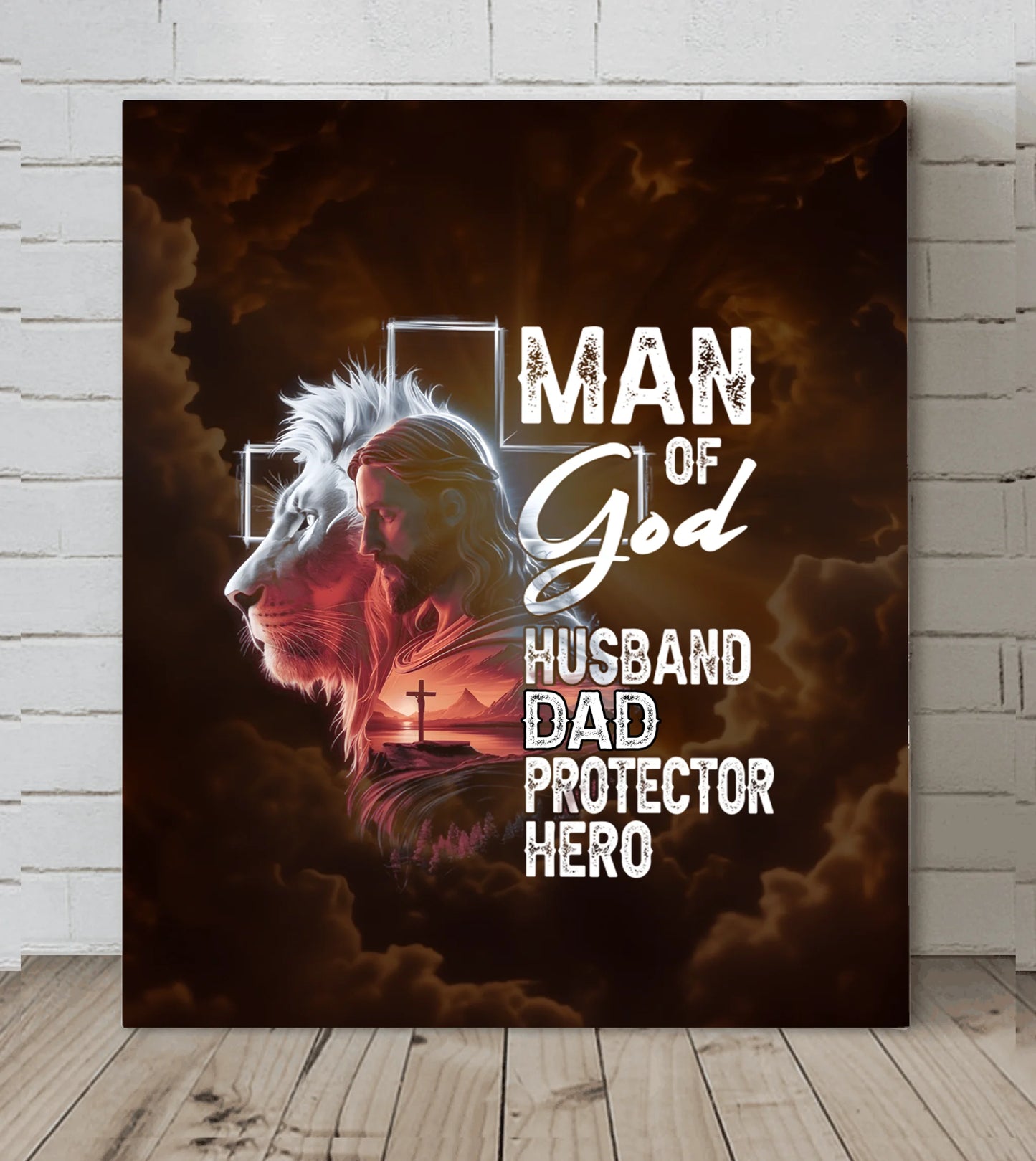Man Of God Husband Dad Protector Hero - Personalized Painting Gift For Dad