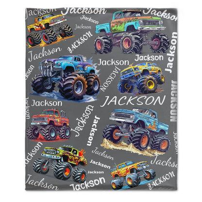 Personalized Custom Name Monster Trucks Blankets Blanket for Kids