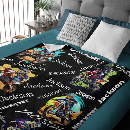 Personalized Custom Name Motocross Rider  Blankets Blanket For Kids