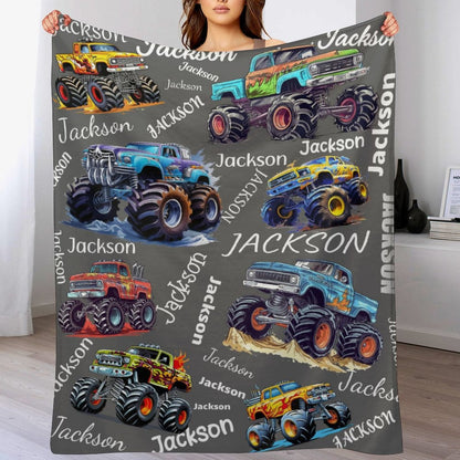 Personalized Custom Name Monster Trucks Blankets Blanket for Kids