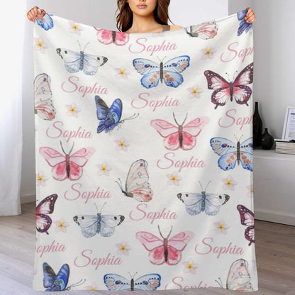 Personalized Butterfly Baby Girl Name Custom Blanket
