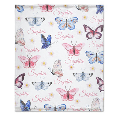 Personalized Butterfly Baby Girl Name Custom Blanket
